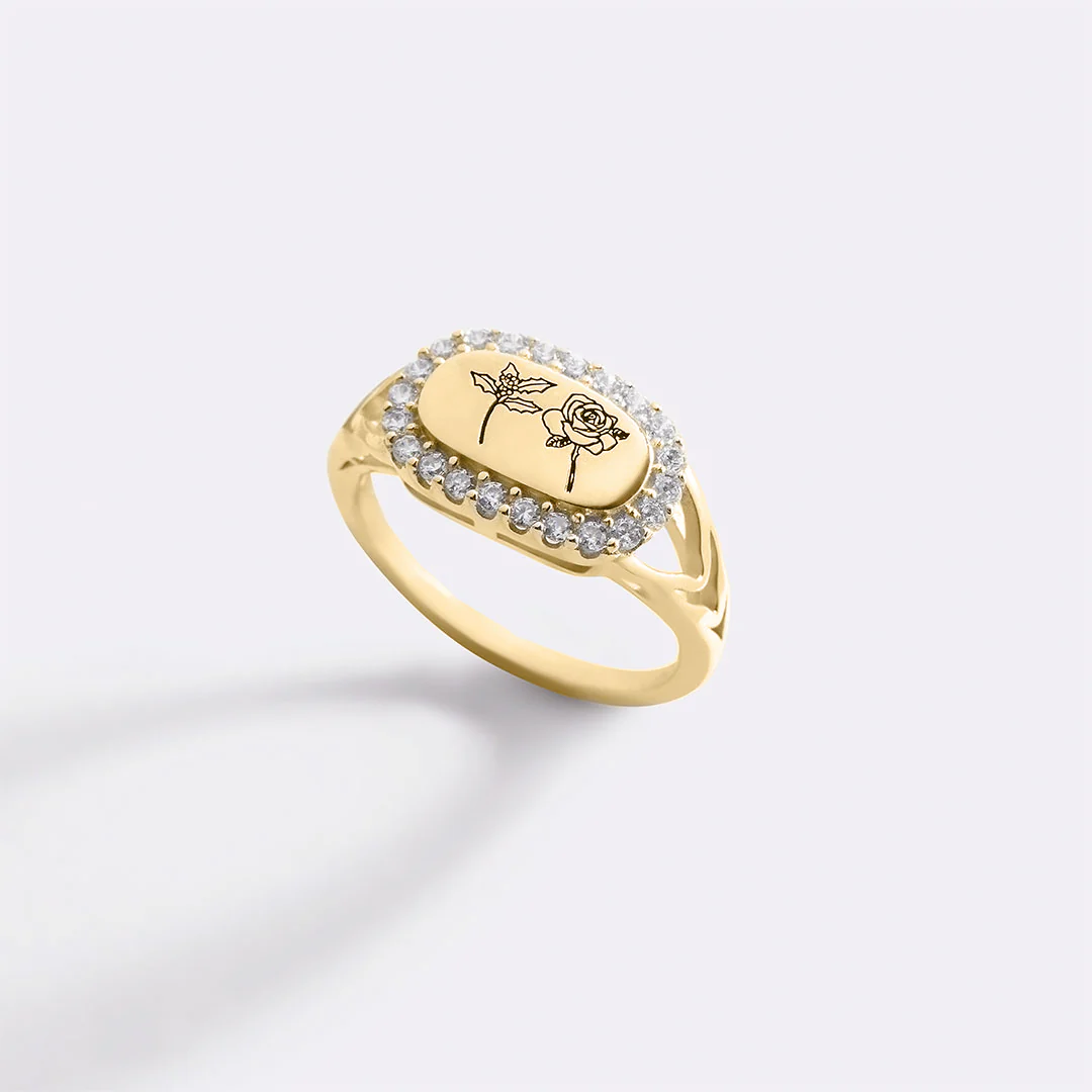 Personalized Birth Flower Bejeweled Ring