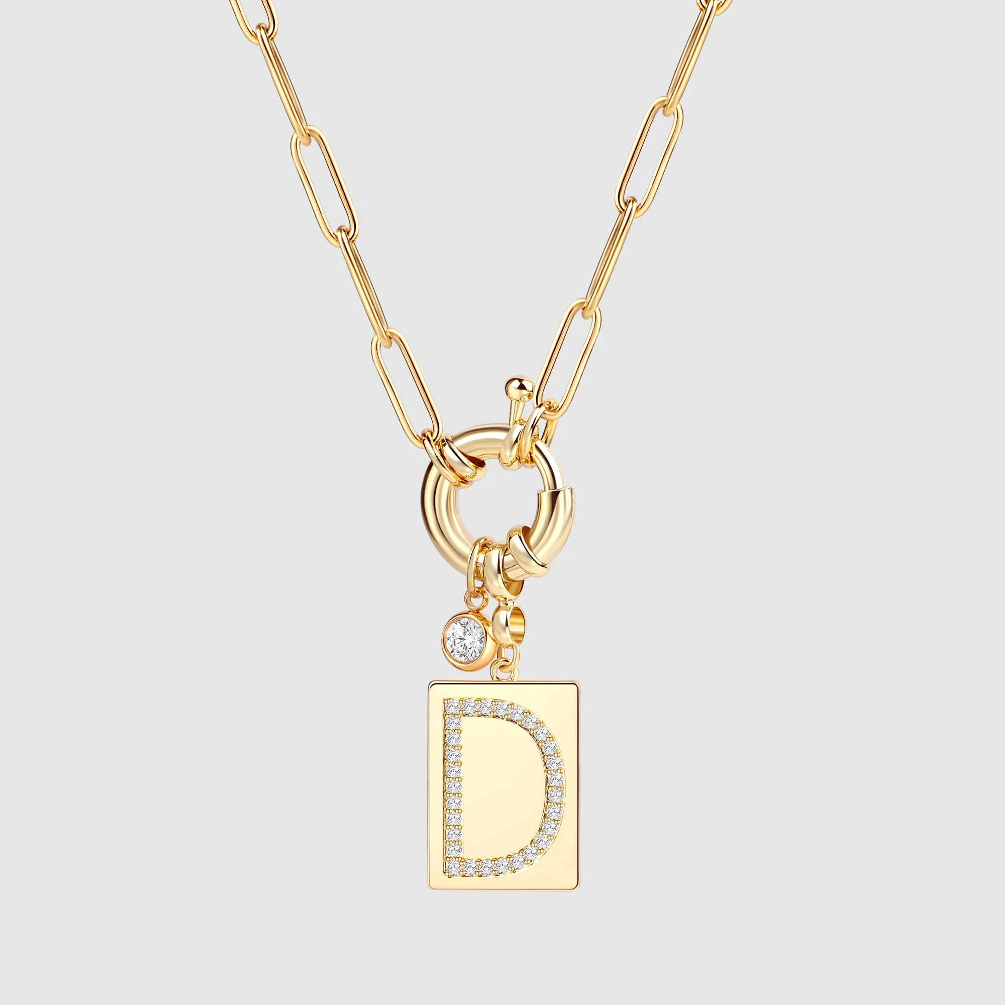 Pave Initial Pendant Necklace with Paperclip Chain