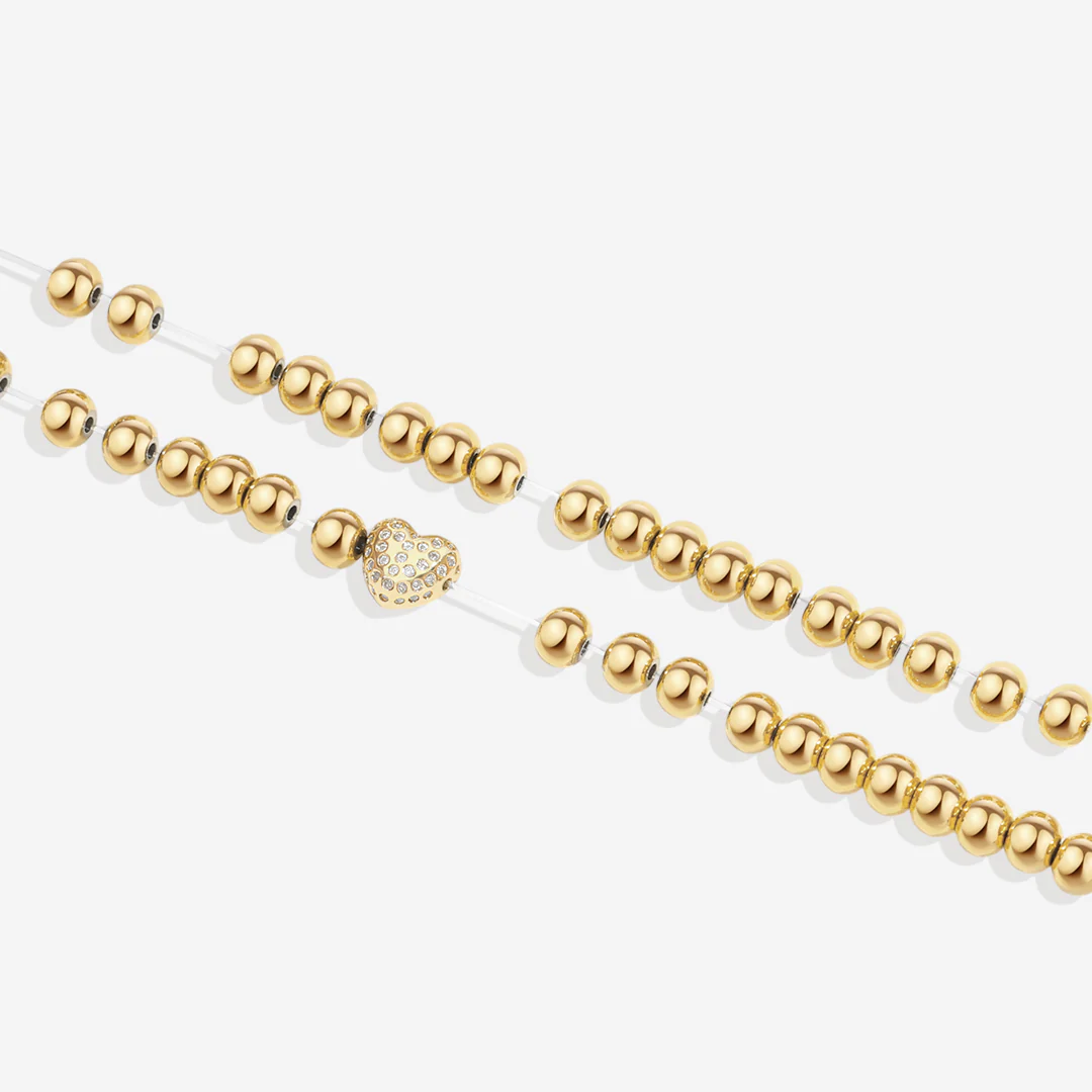 Pave Heart Gold Beaded Bracelet