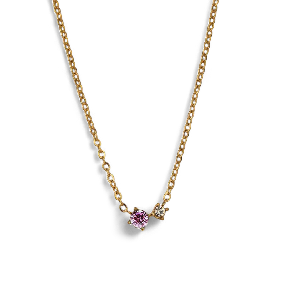 Dainty Birthstone Solitaire Necklace with Diamond Accent
