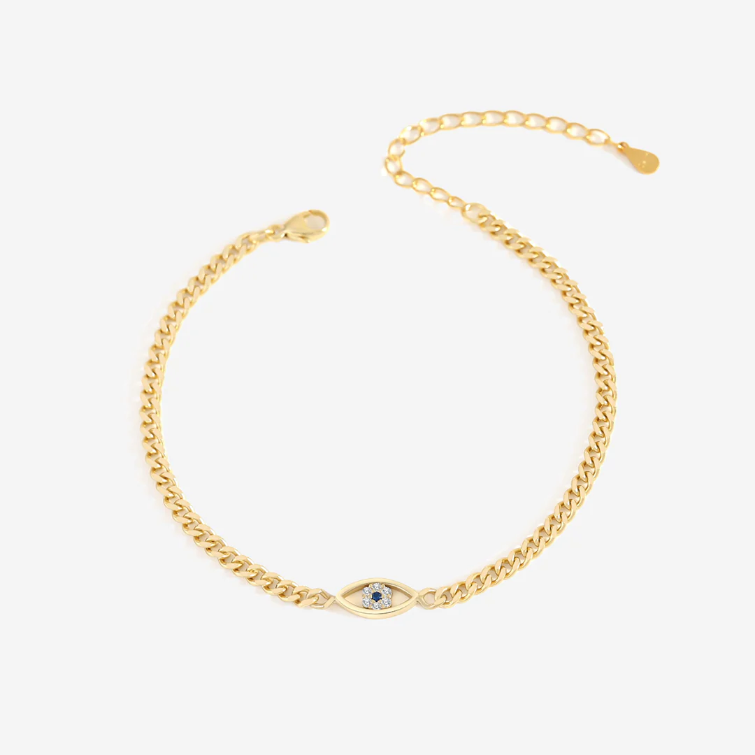 Dainty Cuban Link Chain Evil Eye Bracelet