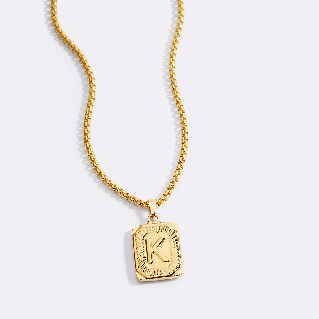 Initial Card Pendant Necklace with Curb Chain