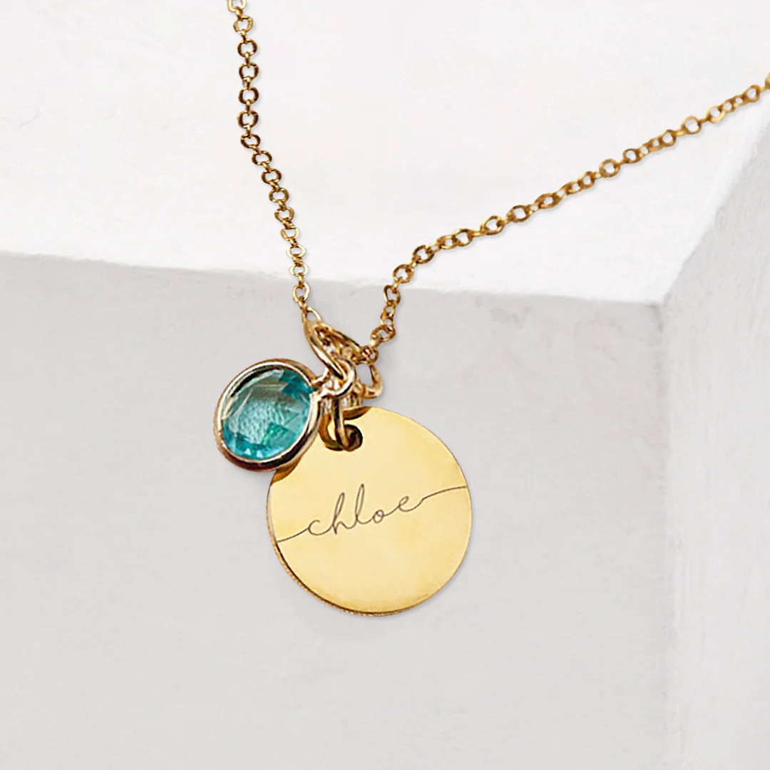 Monogram Script Birthstone Name Necklace