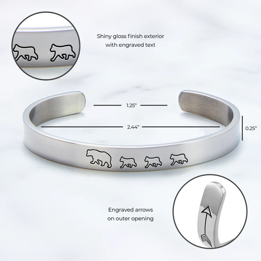 Mama Bear & Her Baby Bears Engraved Cuff Bracelet