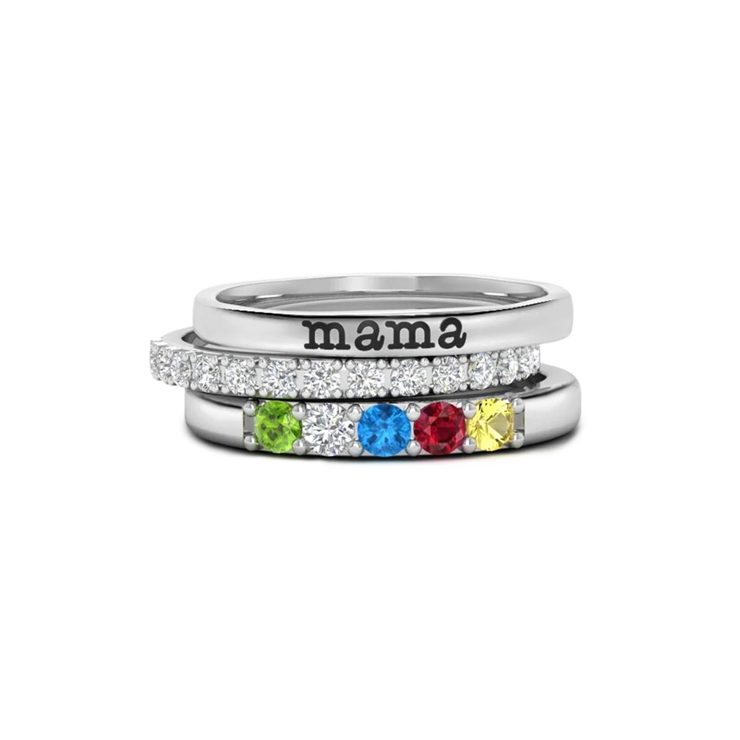 Personalized Name Birthstones Stacking Rings