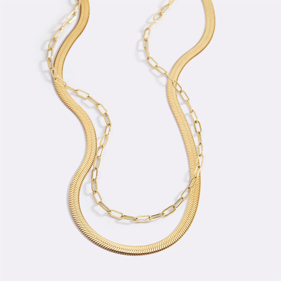 Herringbone & Paperclip Chain Set
