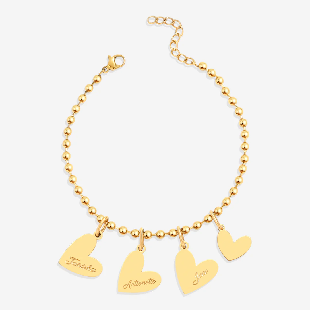 Personalized Beaded Double Heart Charm Bracelet
