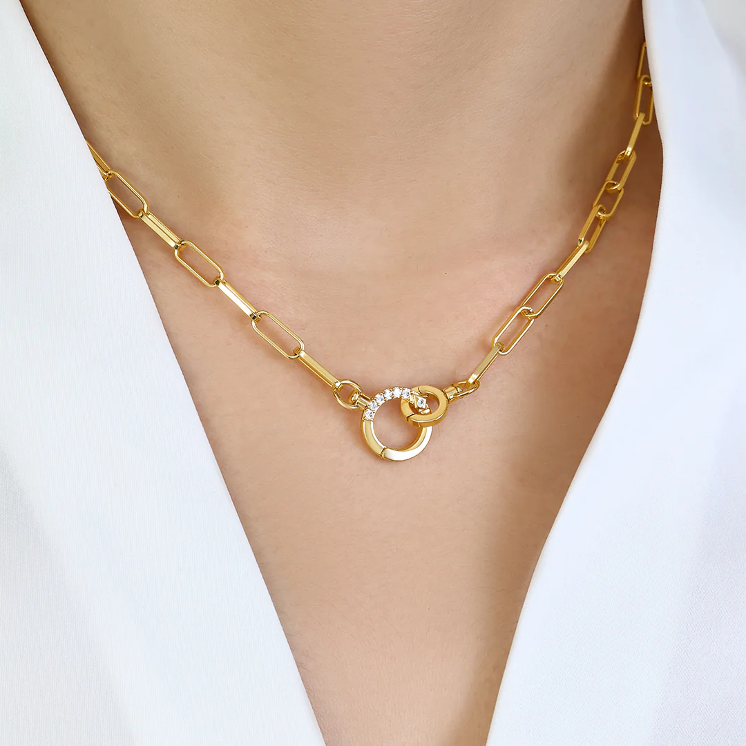 Pave Mint Paperclip Necklace