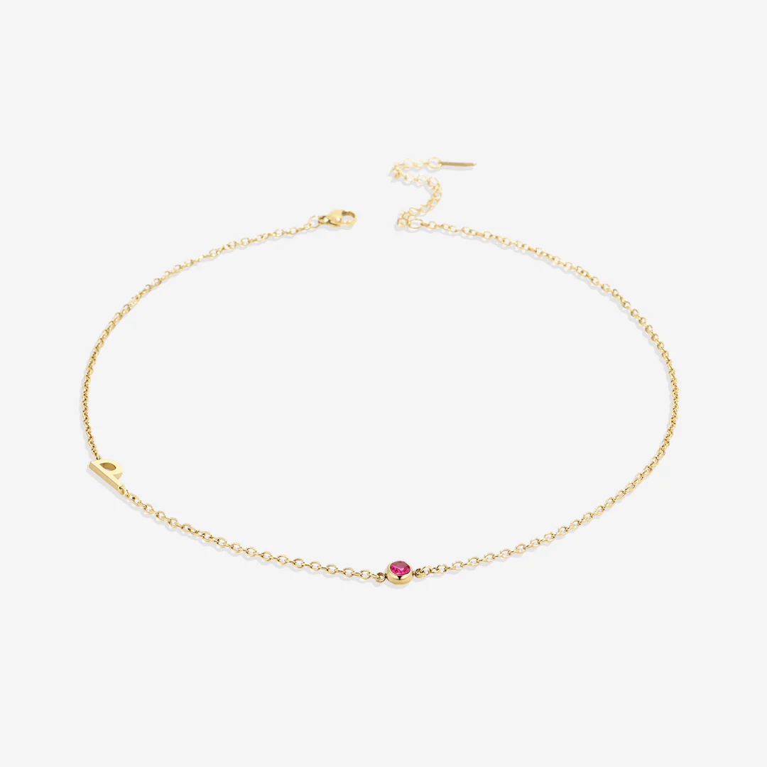 Initial Necklace with Birthstone Accent