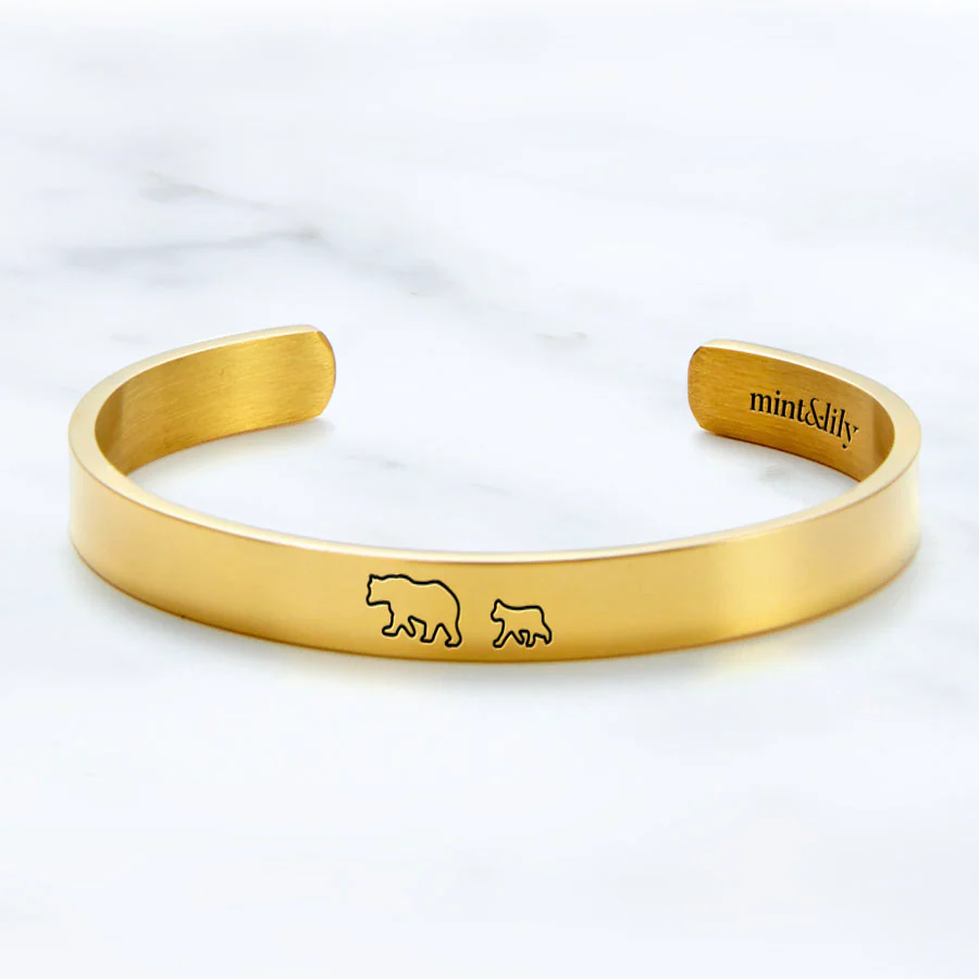 Mama Bear & Her Baby Bears Engraved Cuff Bracelet