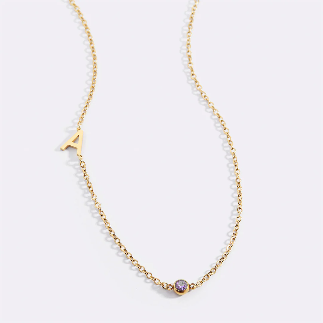 Initial Necklace with Birthstone Accent