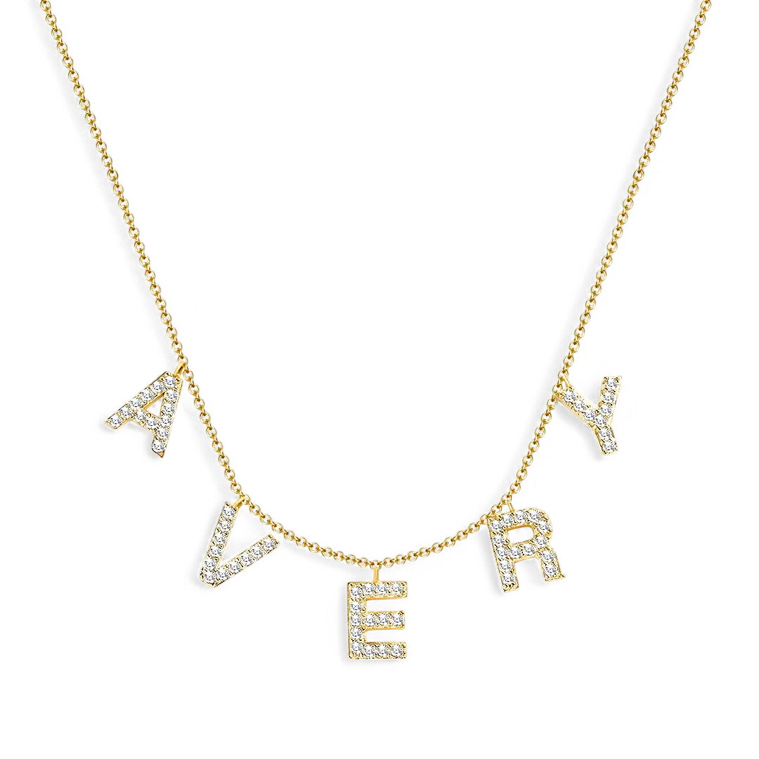 Pave Block Letter Name Necklace