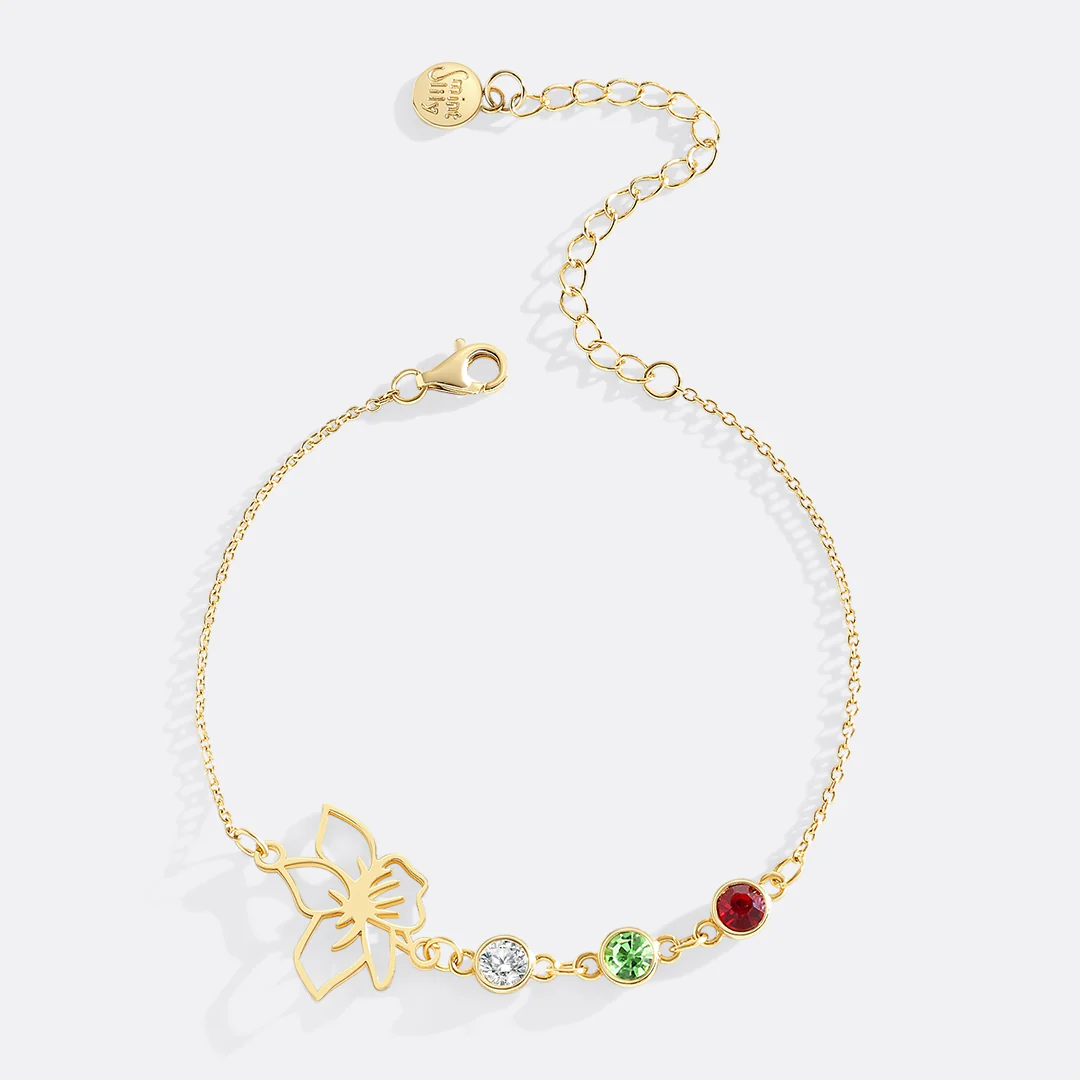 Personalized Birth Flower & Birthstones Bracelet February Iris