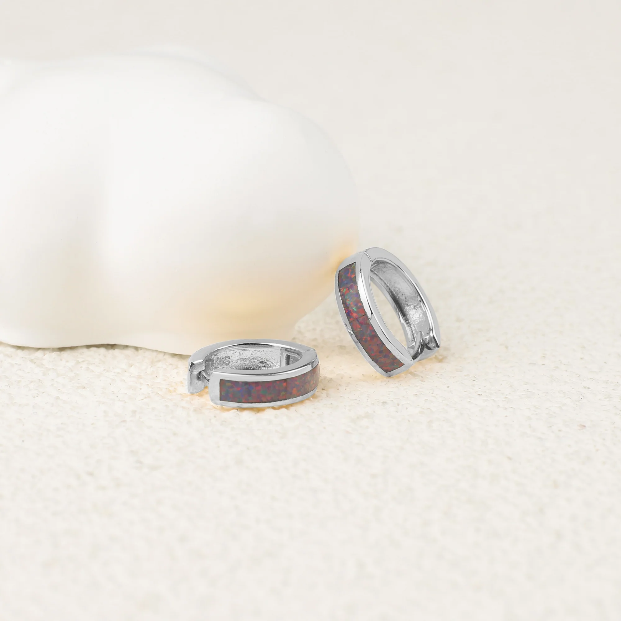 Opal Inlay Huggie Hoop Earrings