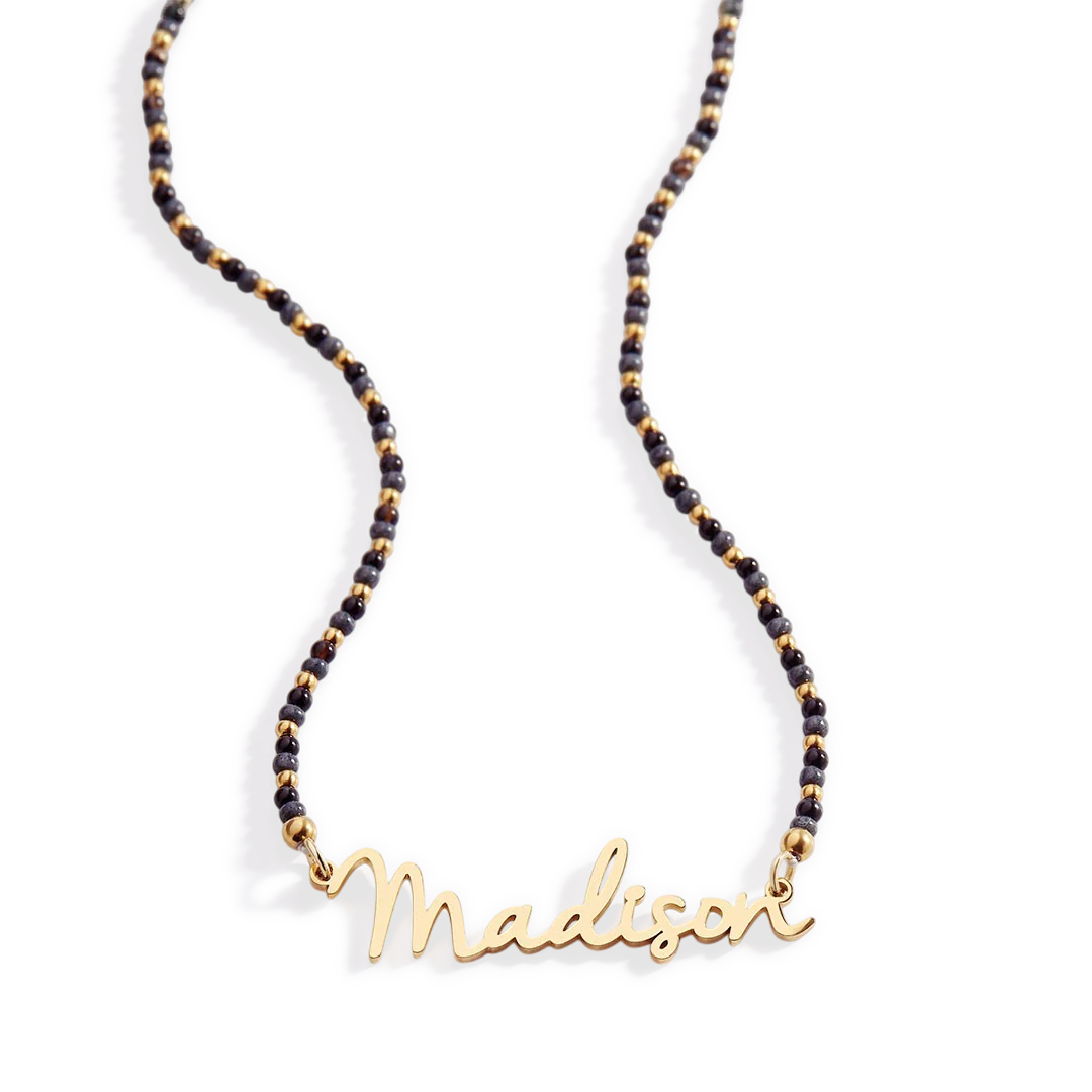 Onyx Beaded Fairy Name Necklace