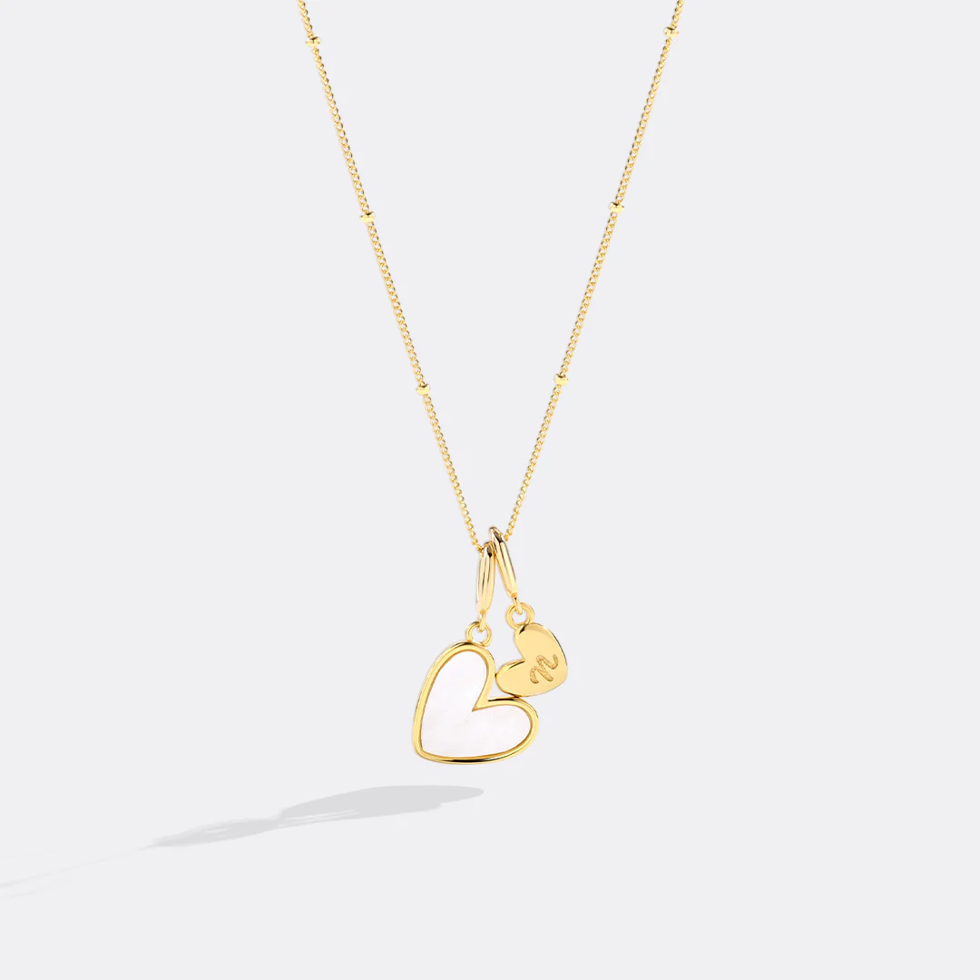 Mother Of Pearl Heart Initial Necklace