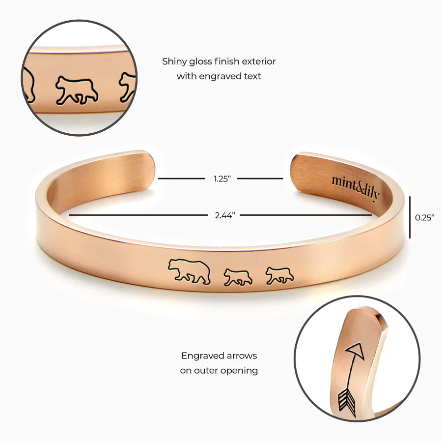 Mama Bear & Her Baby Bears Engraved Cuff Bracelet