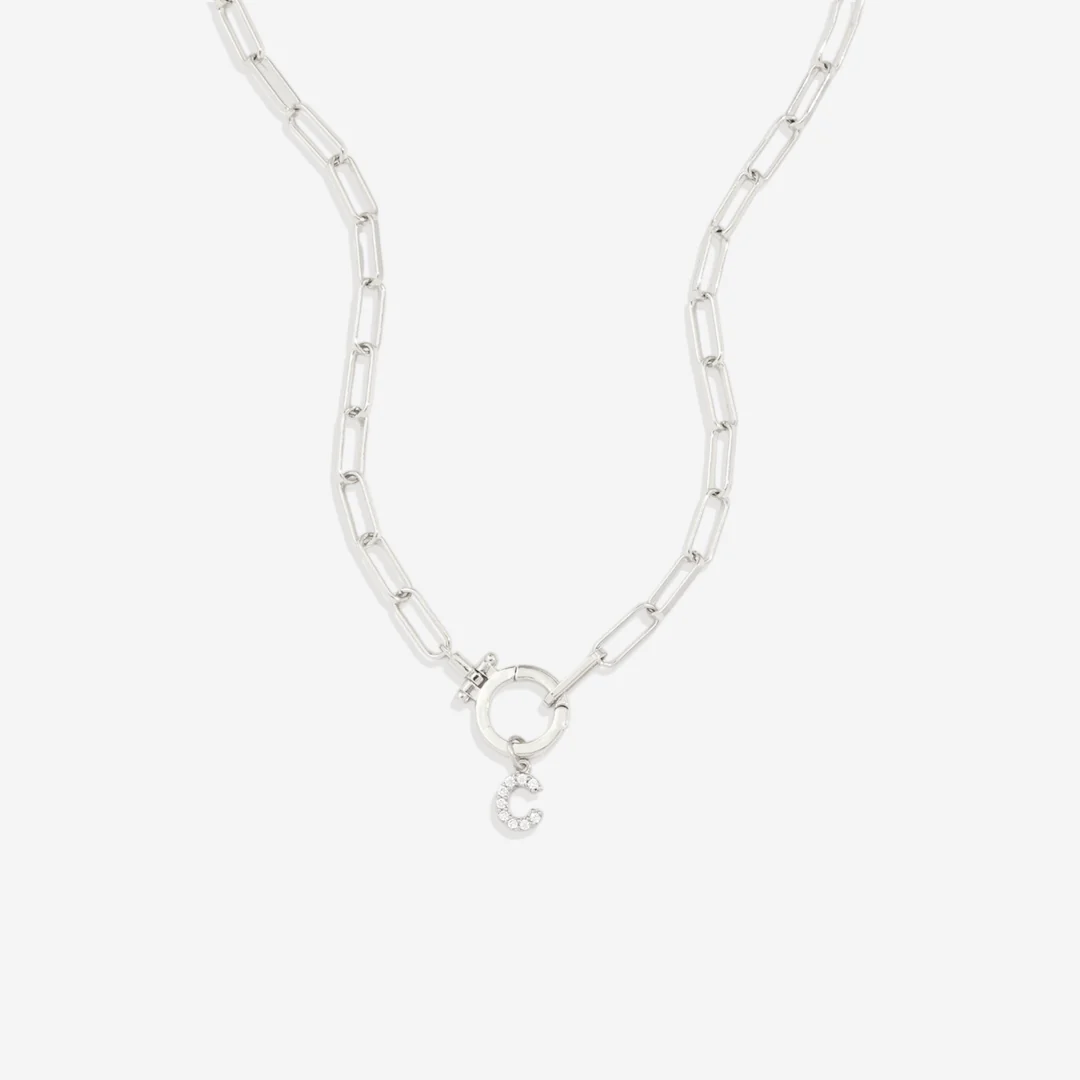 Mint Paperclip Necklace with Pave Initial Charm