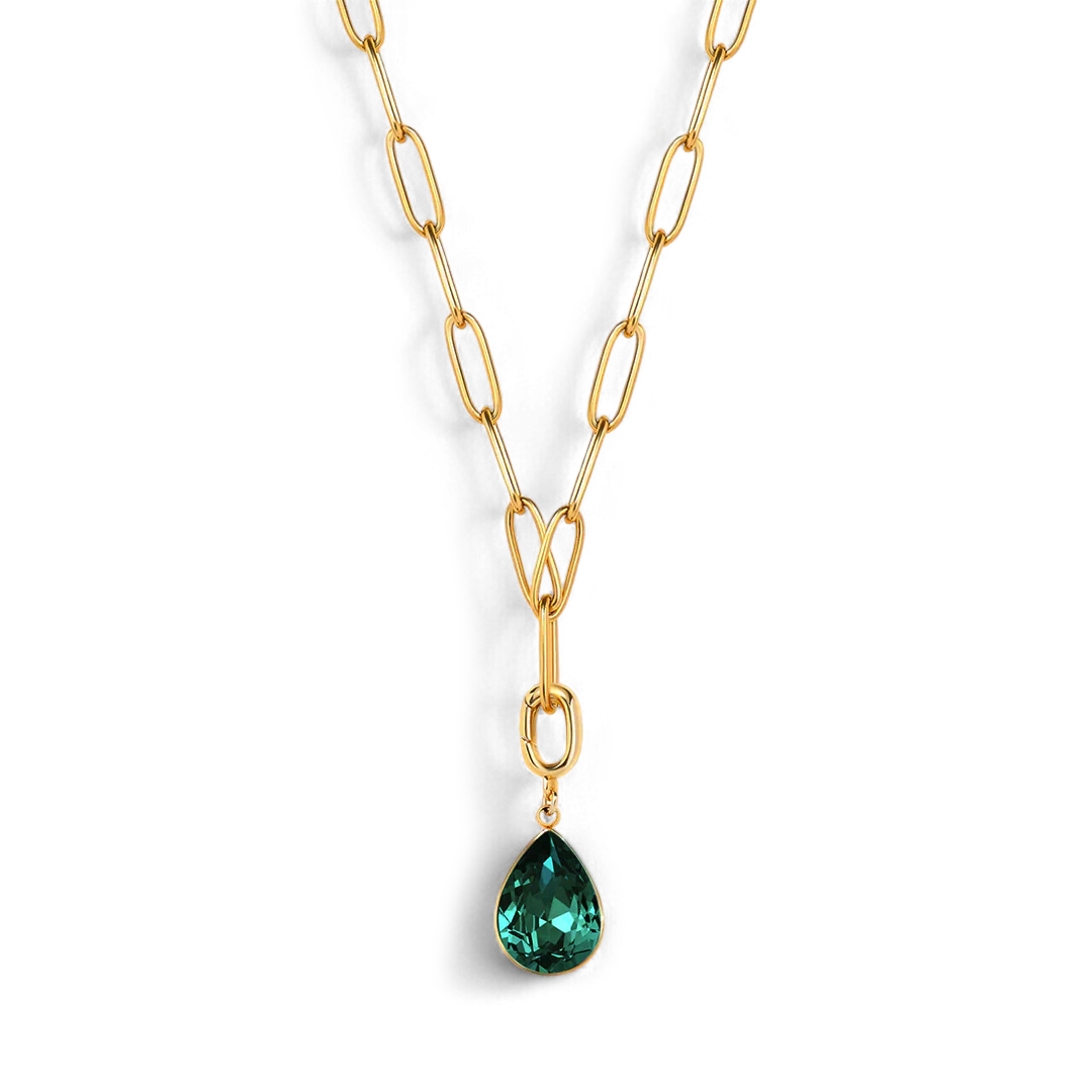 Mint Paperclip Necklace & Teardrop Birthstone Charm