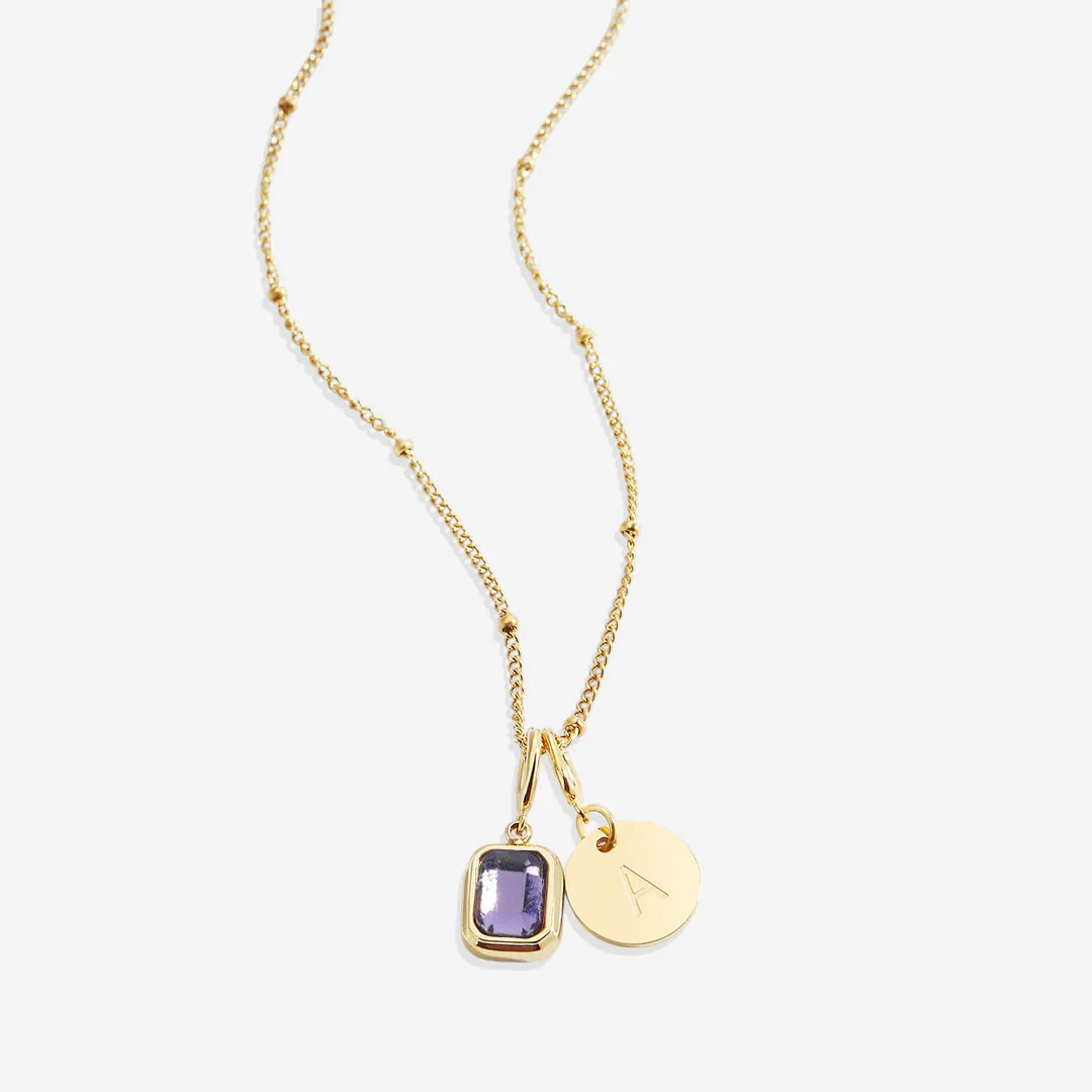 Baguette Birthstone & Initial Necklace