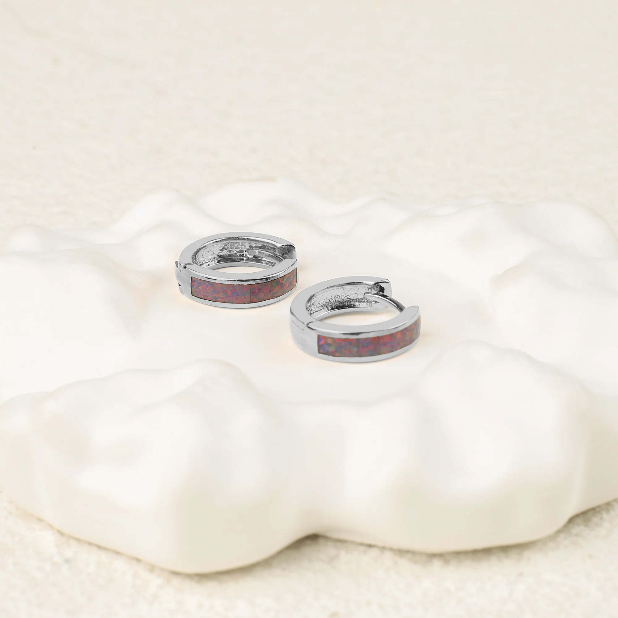 Opal Inlay Huggie Hoop Earrings