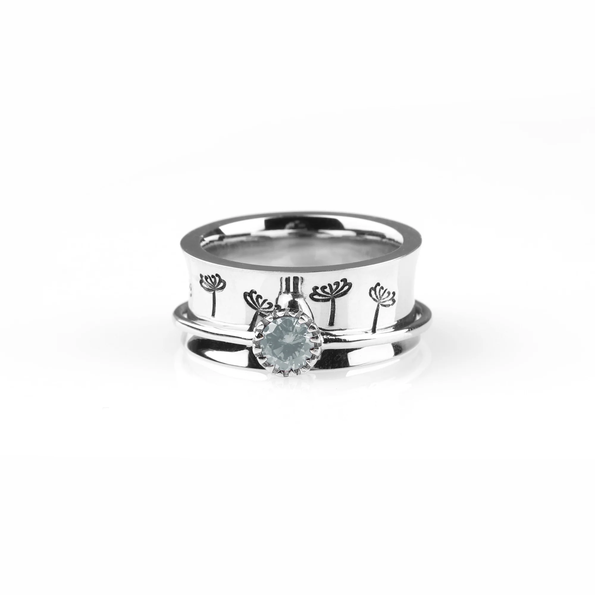 Silver Dandelion Birthstone Spinning Fidget Ring