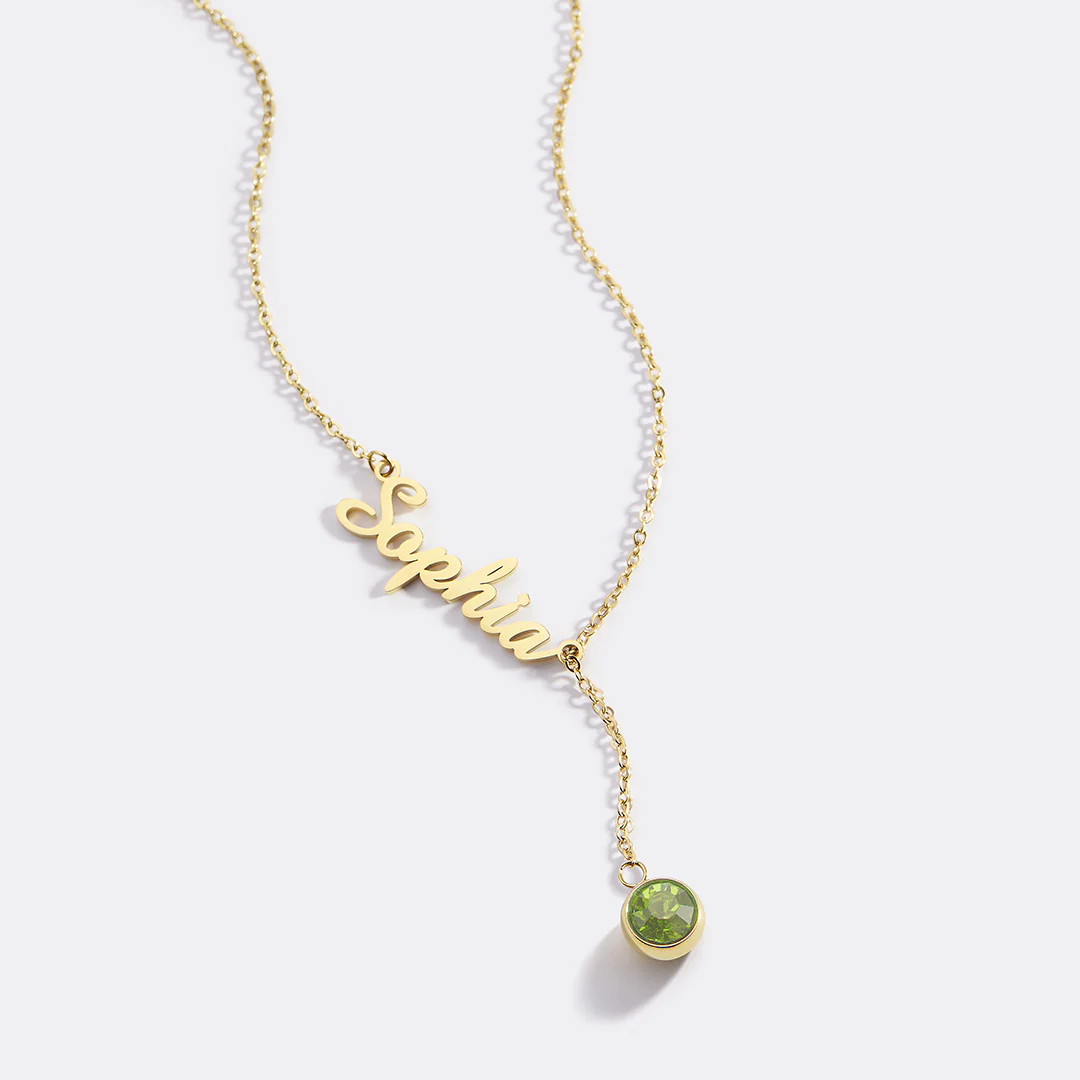 Birthstone Lariat Name Necklace