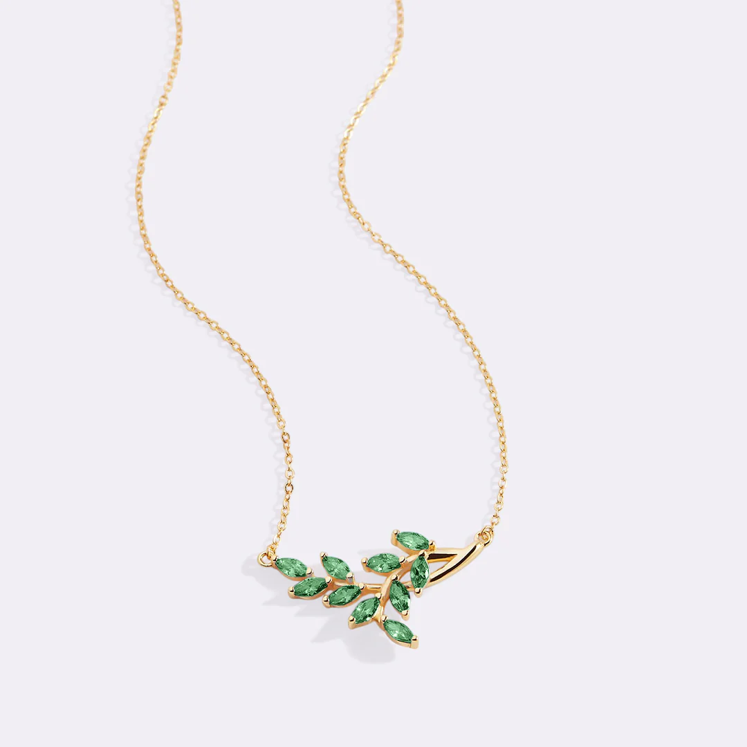 Birthstone Leaf Pendant Necklace