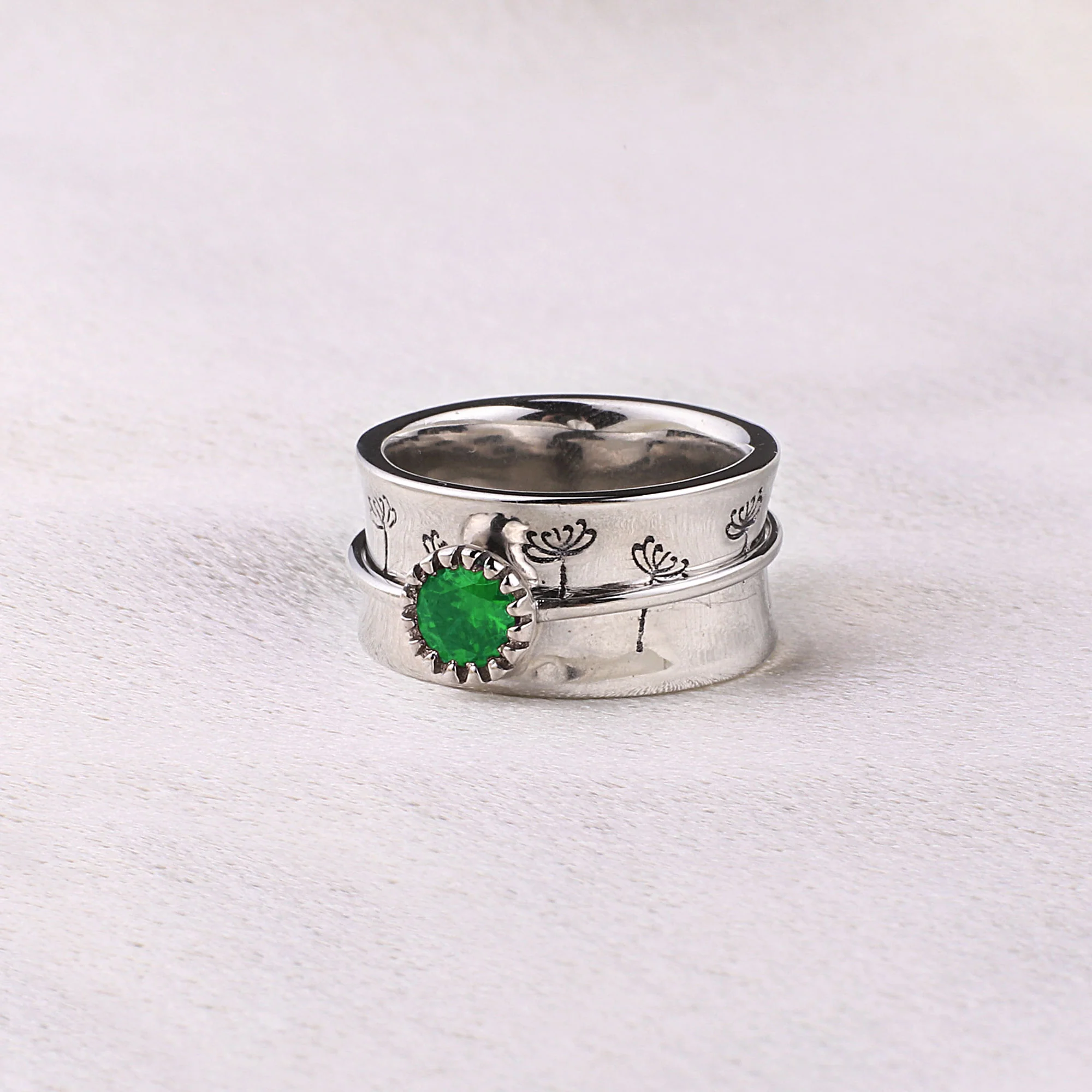 Silver Dandelion Birthstone Spinning Fidget Ring