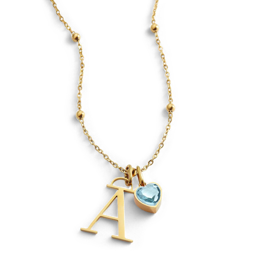Droplet Birthstone & Initial Necklace
