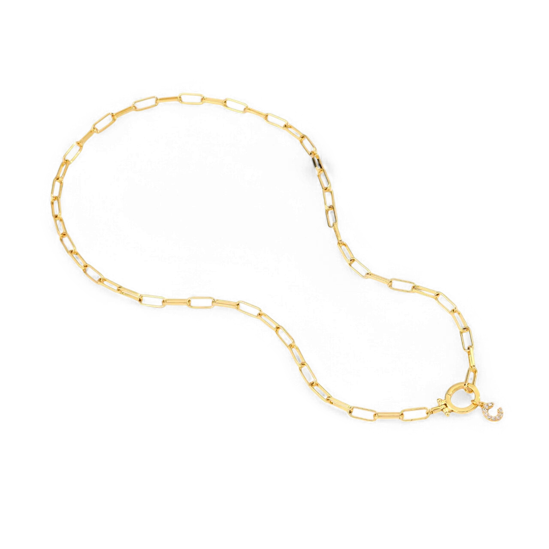 Mint Paperclip Necklace with Pave Initial Charm