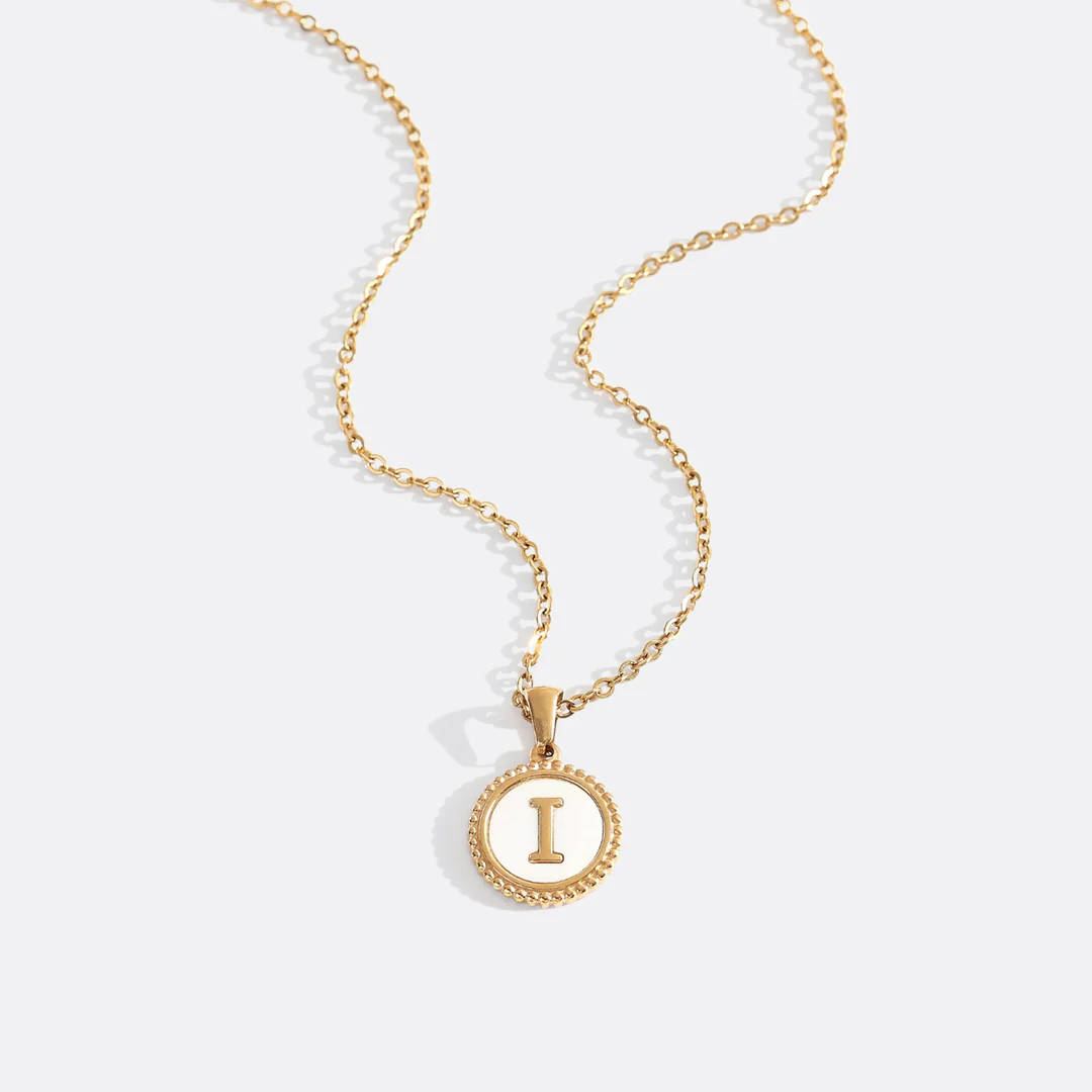 Mother of Pearl Disc Letter Necklace with Cable Chain