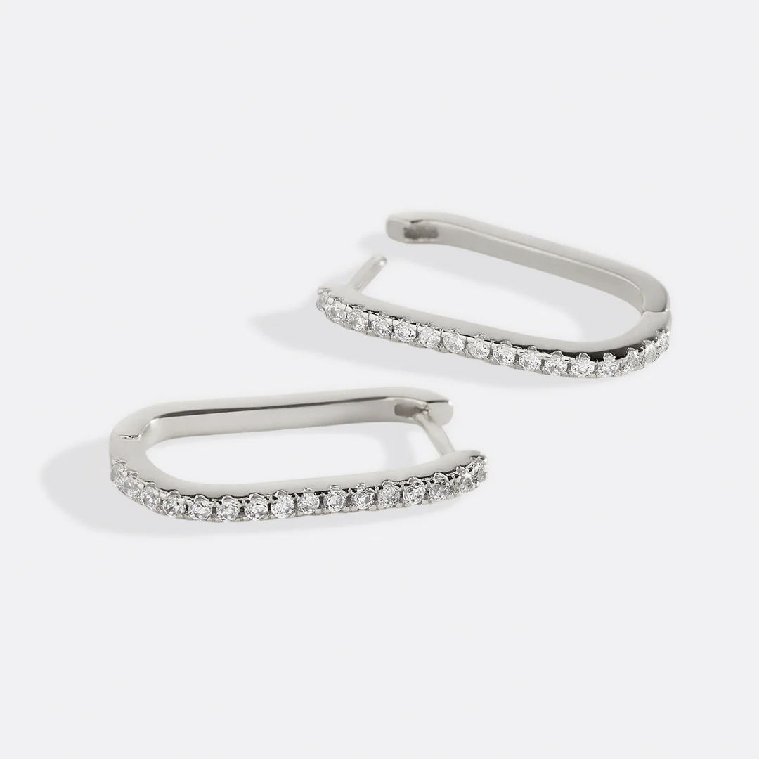 Square Pave Hoop Earrings