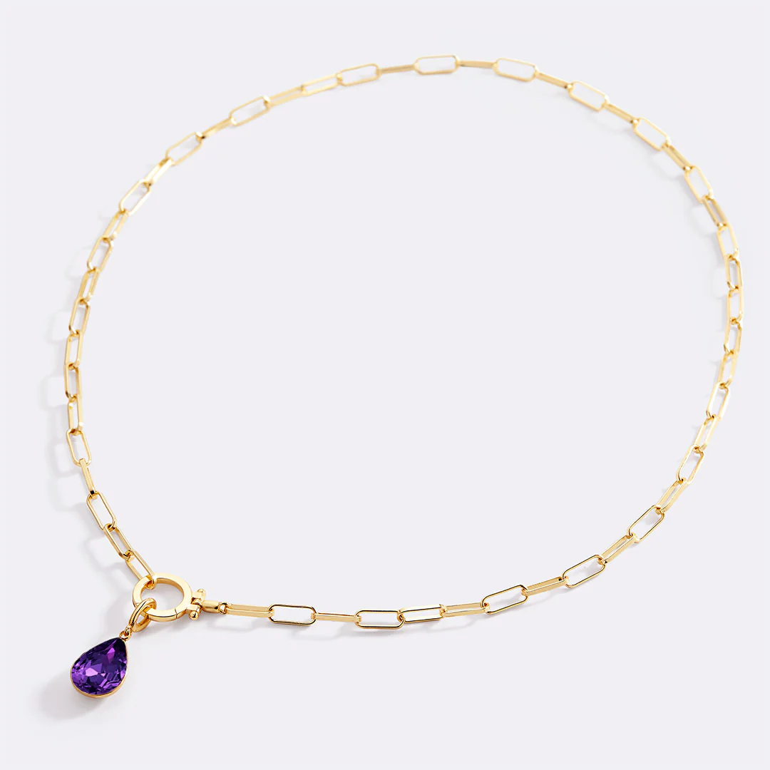 Mint Paperclip Necklace & Teardrop Birthstone Charm