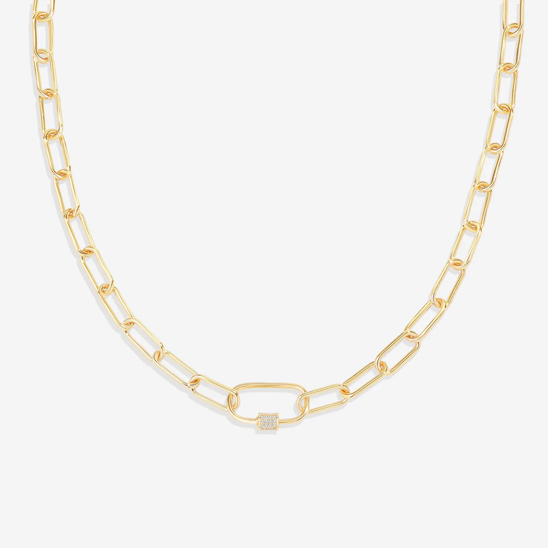 Link Chain Necklace with Pave Carabiner Clasp