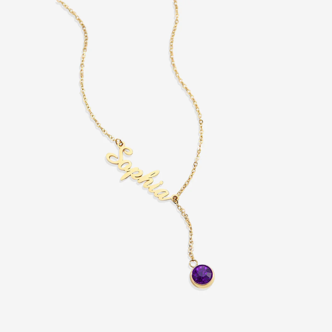 Birthstone Lariat Name Necklace