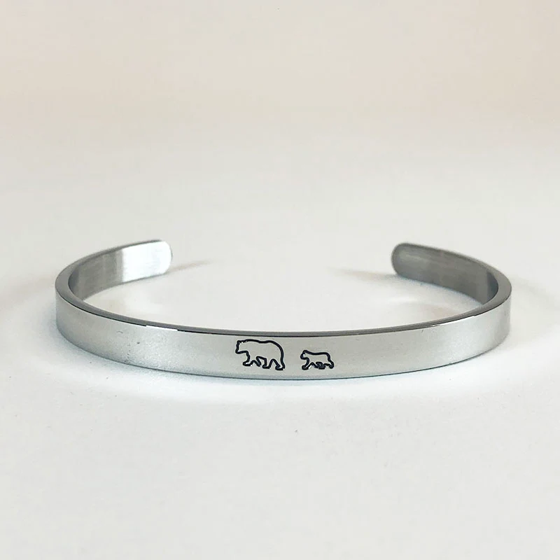 Mama Bear & Her Baby Bears Engraved Cuff Bracelet