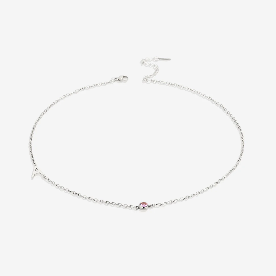 Initial Necklace with Birthstone Accent