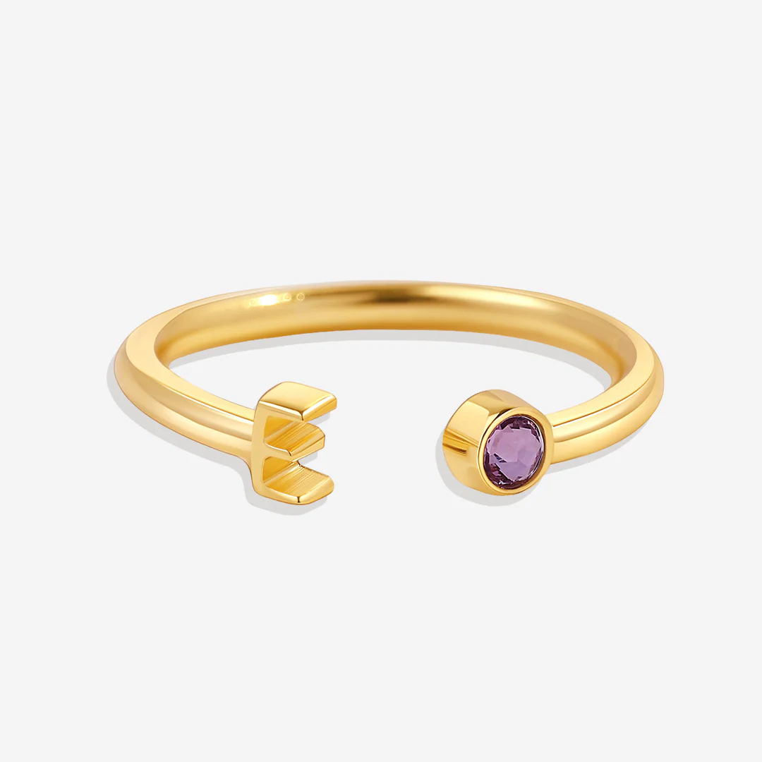 Dainty Birthstone Initial Ring
