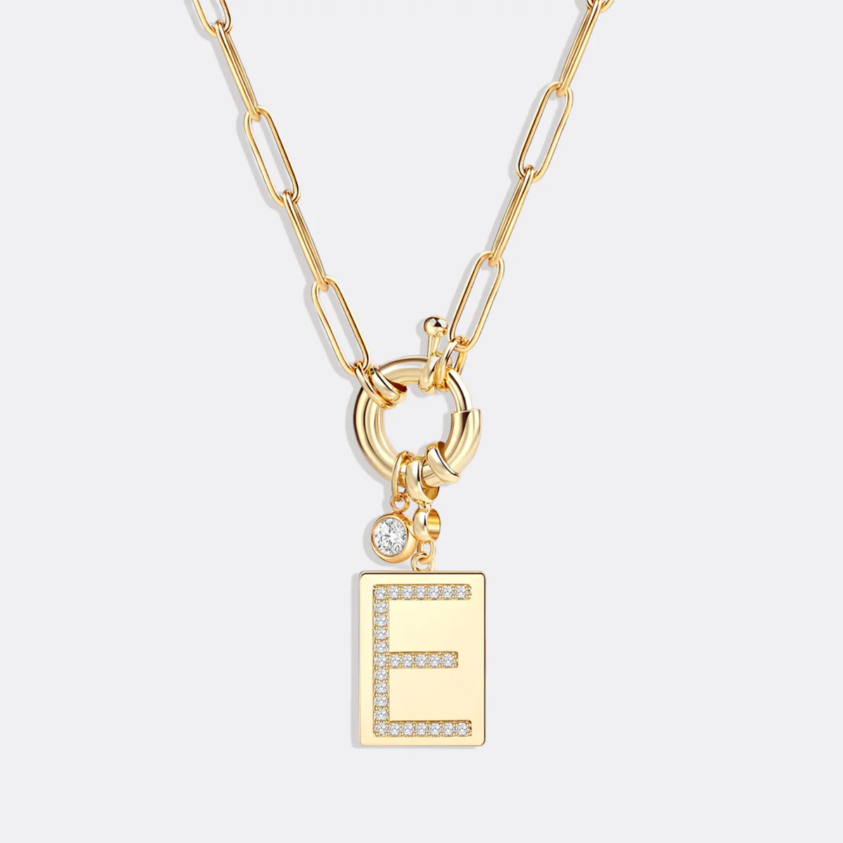 Pave Initial Pendant Necklace with Paperclip Chain