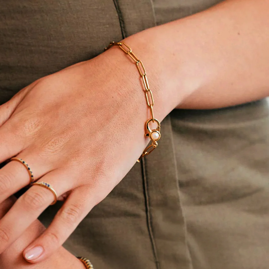 Paperclip Bracelet with Pearl Accent