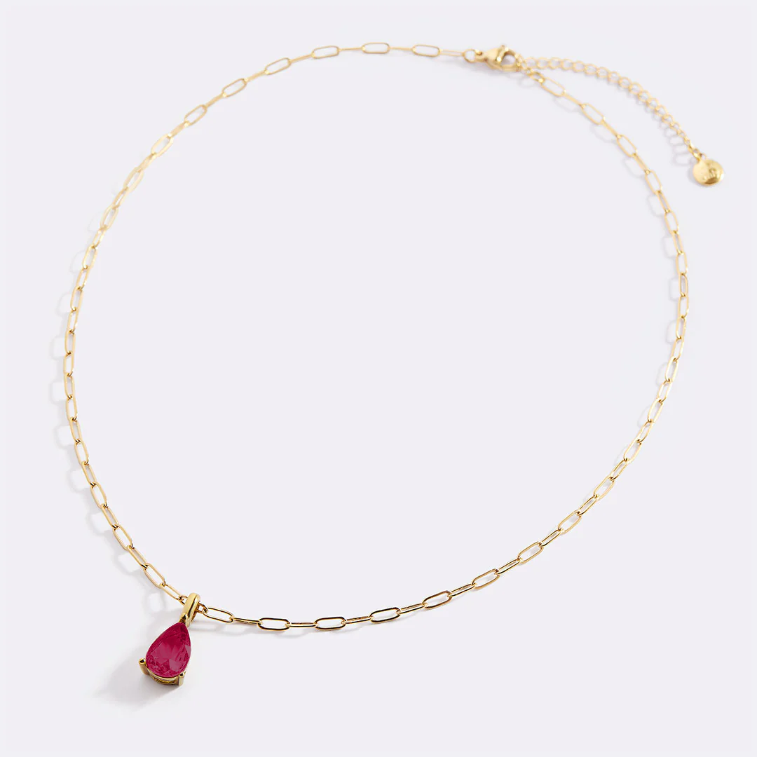 Birthstone Pendant Necklace with Dainty Paperclip Chain