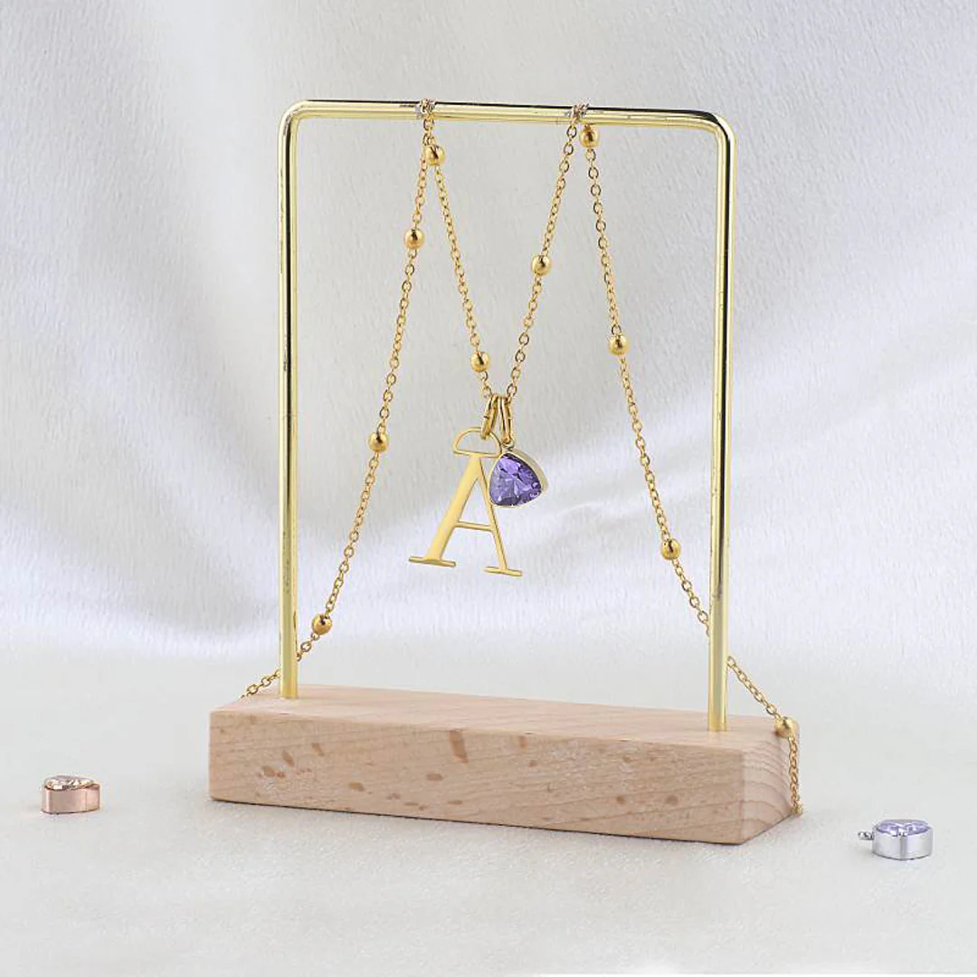 Droplet Birthstone & Initial Necklace