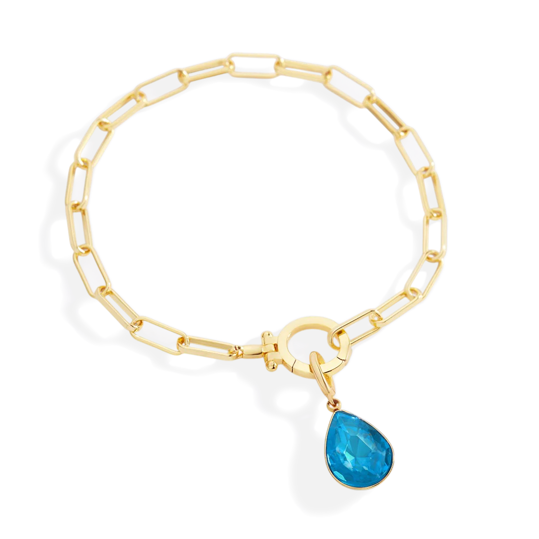 Mint Paperclip Bracelet & Teardrop Birthstone Charm