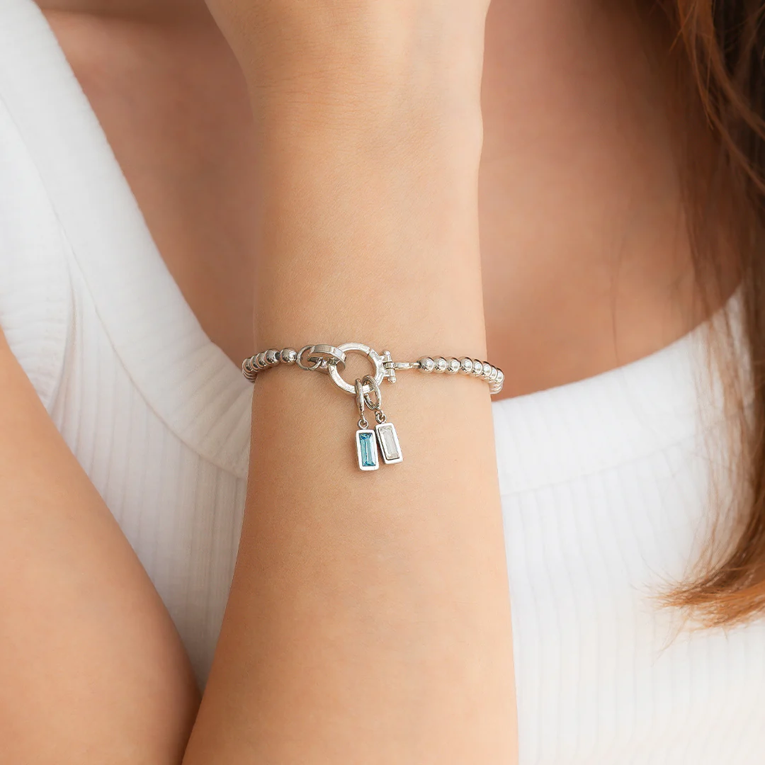 Mint Beaded Birthstone Charm Bracelet