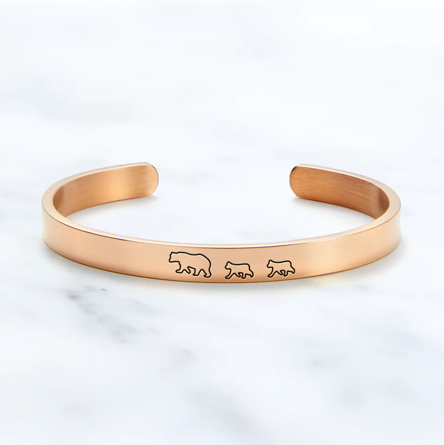 Mama Bear & Her Baby Bears Engraved Cuff Bracelet