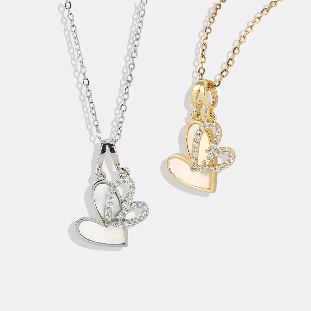 Mother of Pearl & Pave Hearts Necklace