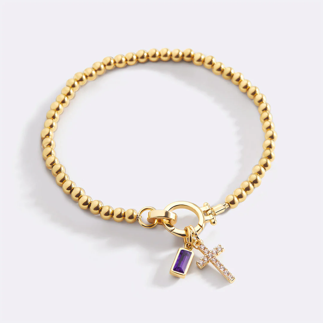 Cross Charm Birthstone Bracelet
