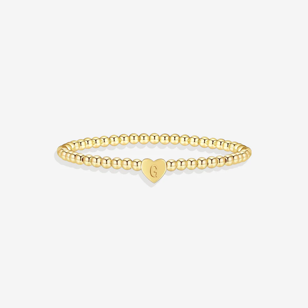 Gold Beaded Bracelet with Heart Initial