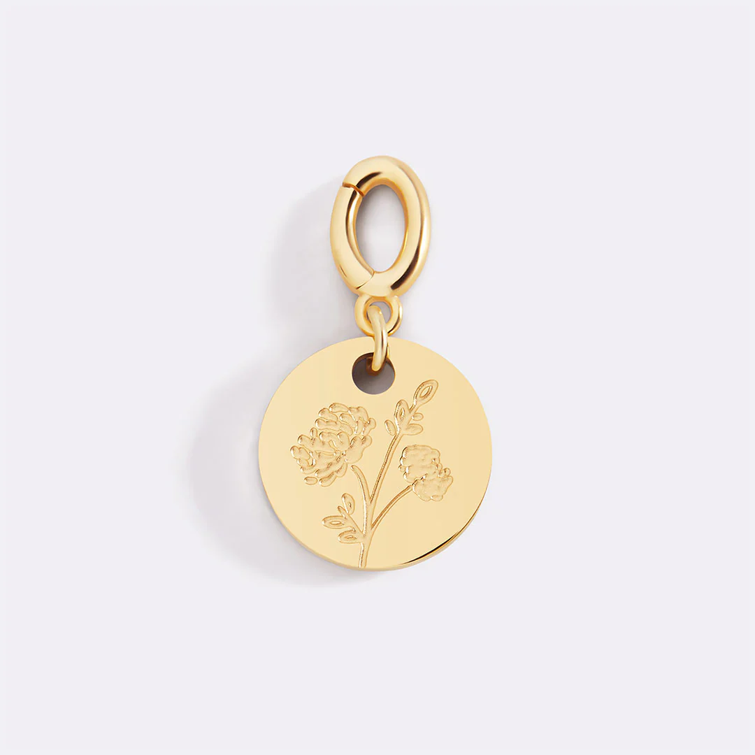 Engraved Birth Flower Disc Charm